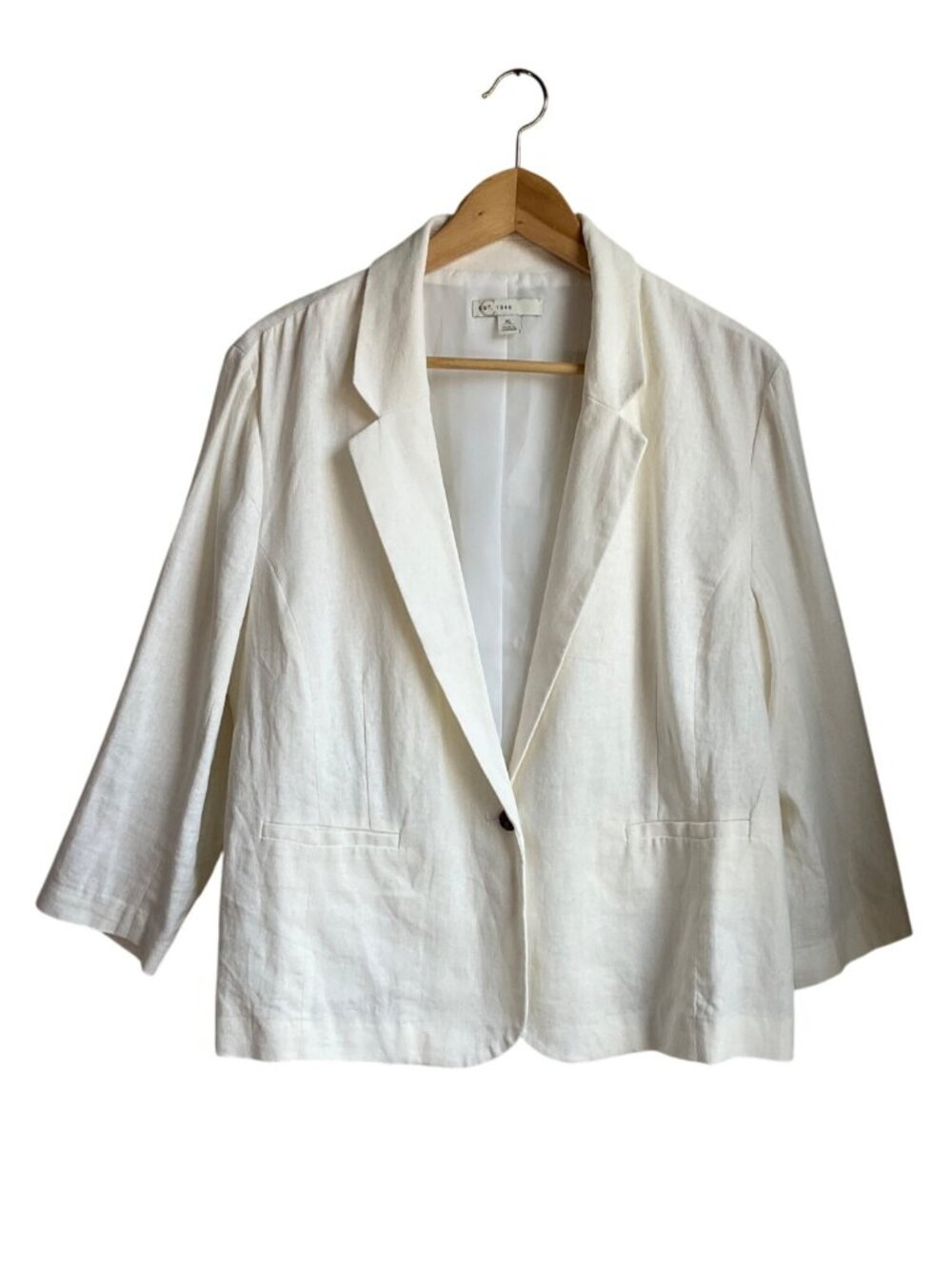 Cato Womens XL Cream Linen Blend Blazer Jacket Single-Button Closure Minimalist
